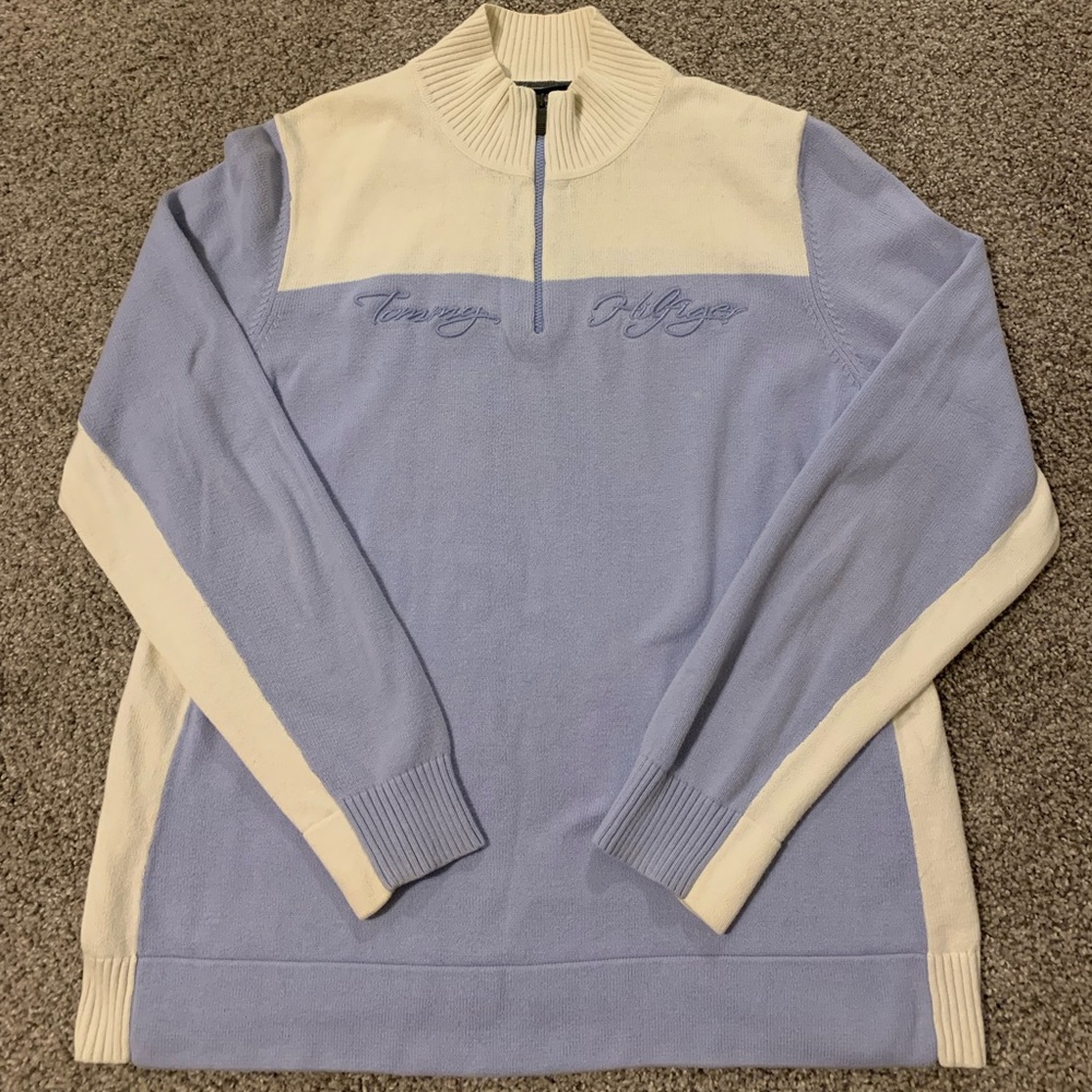 Tommy Hilfiger Periwinkle and Cream Quarter Zip Sweater